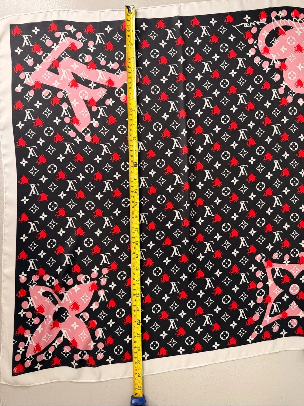 Designer-Inspired Women’s Silk Scarf in Black, Red & Pink
